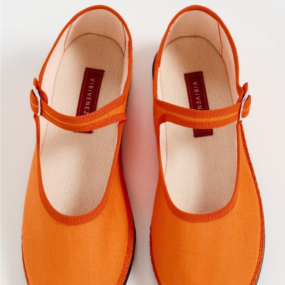 Venezia Orange Flats with Ankle Strap and Rounded Toe